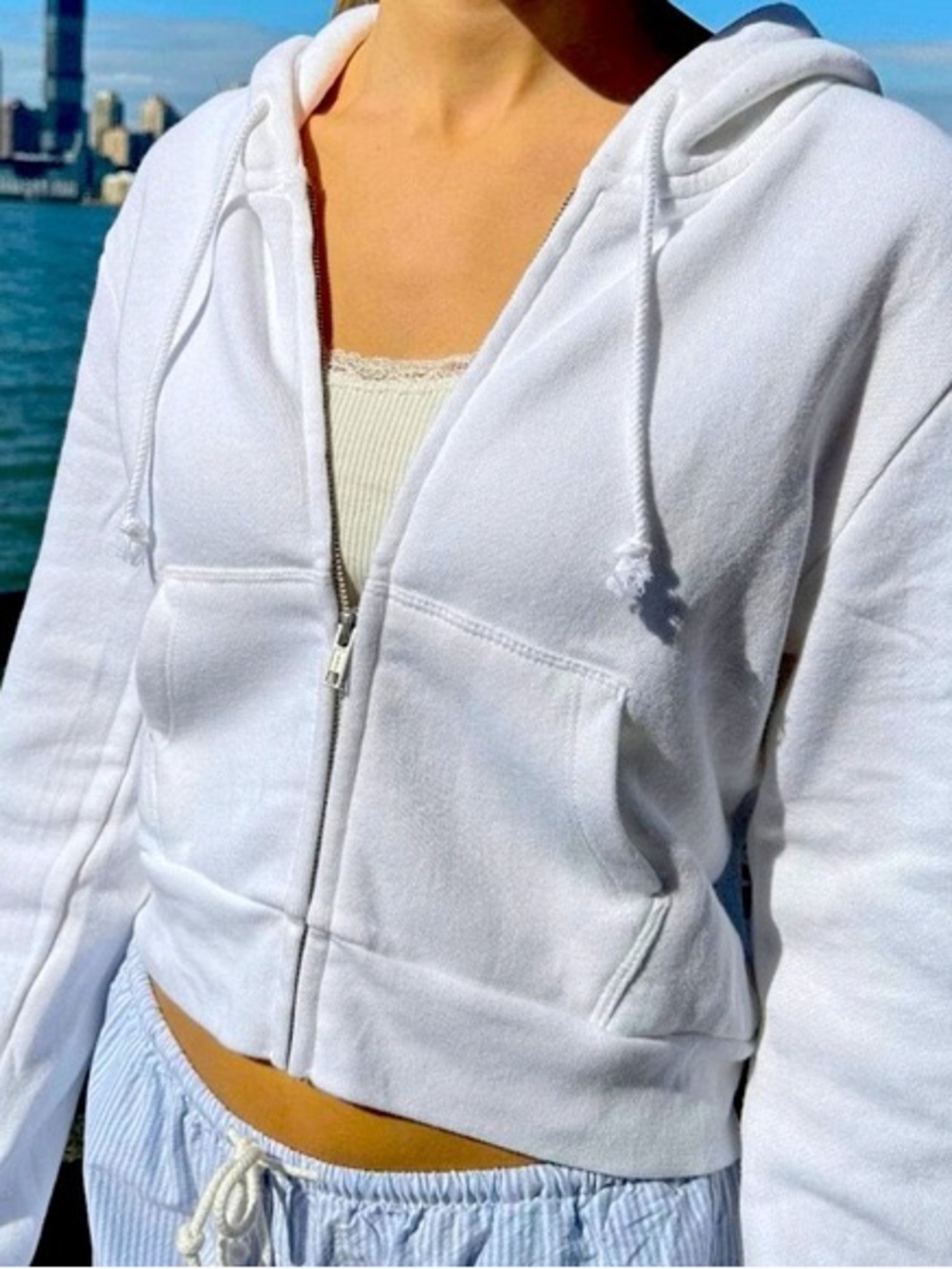Brandy Melville White Zip-Up Hoodie
